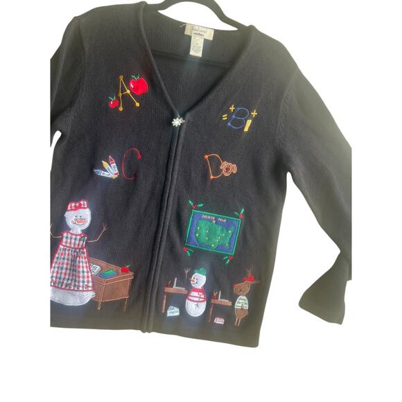 Bechamel Women Vintage 90s Novelty Cottage School Teacher Cardigan Zip Sweater M - Picture 4 of 13